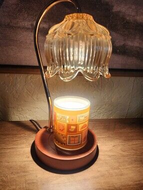 Vintage-Style Glass Shade Table Lamp with Warm Amber Candle Holder